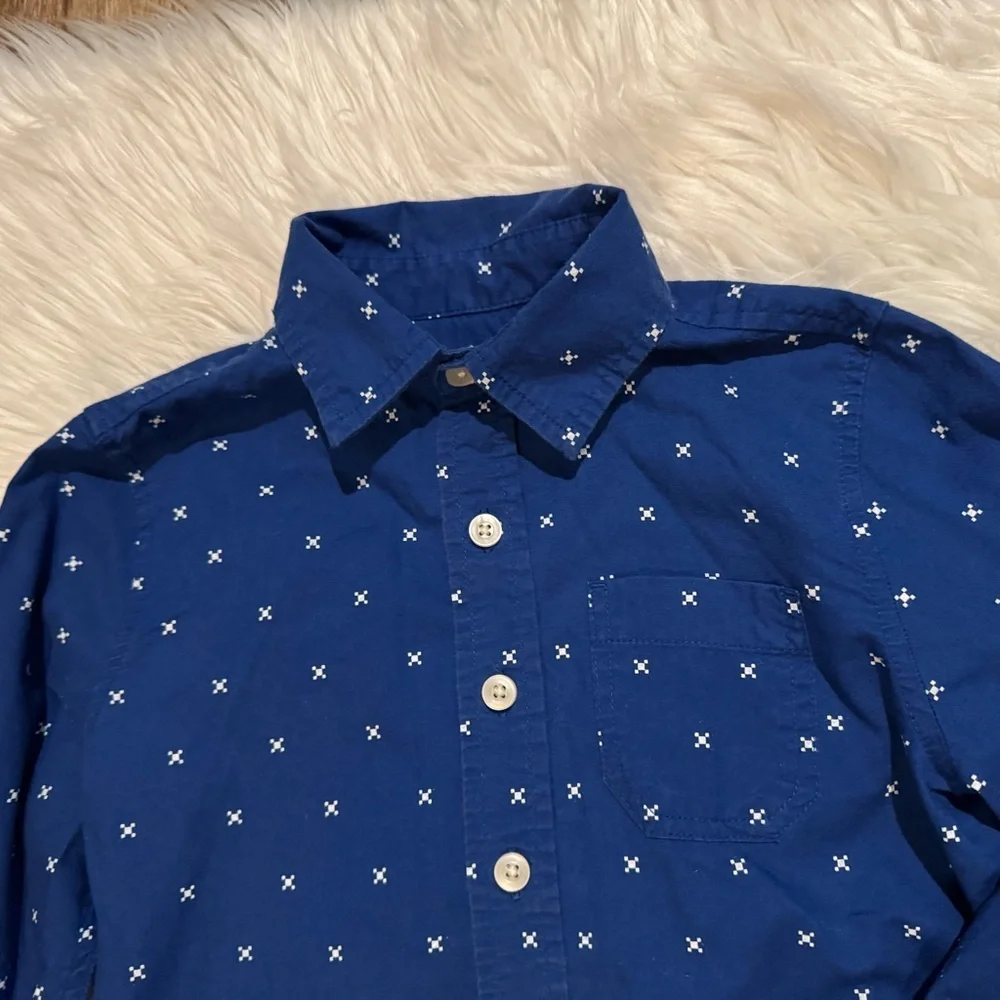 ThereAbouts Kids Navy Blue Button-Down Shirt with Pattern Boys Size‎ 8